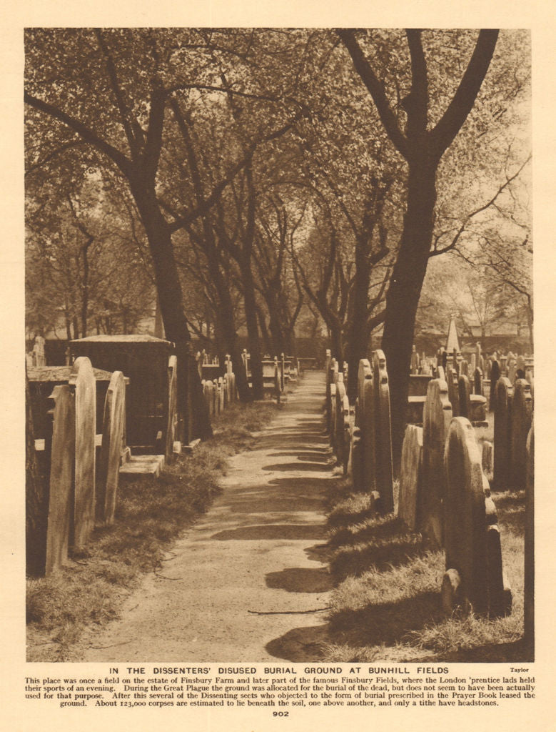 In the dissenters' disused burial ground at Bunhill fields 1926 old print